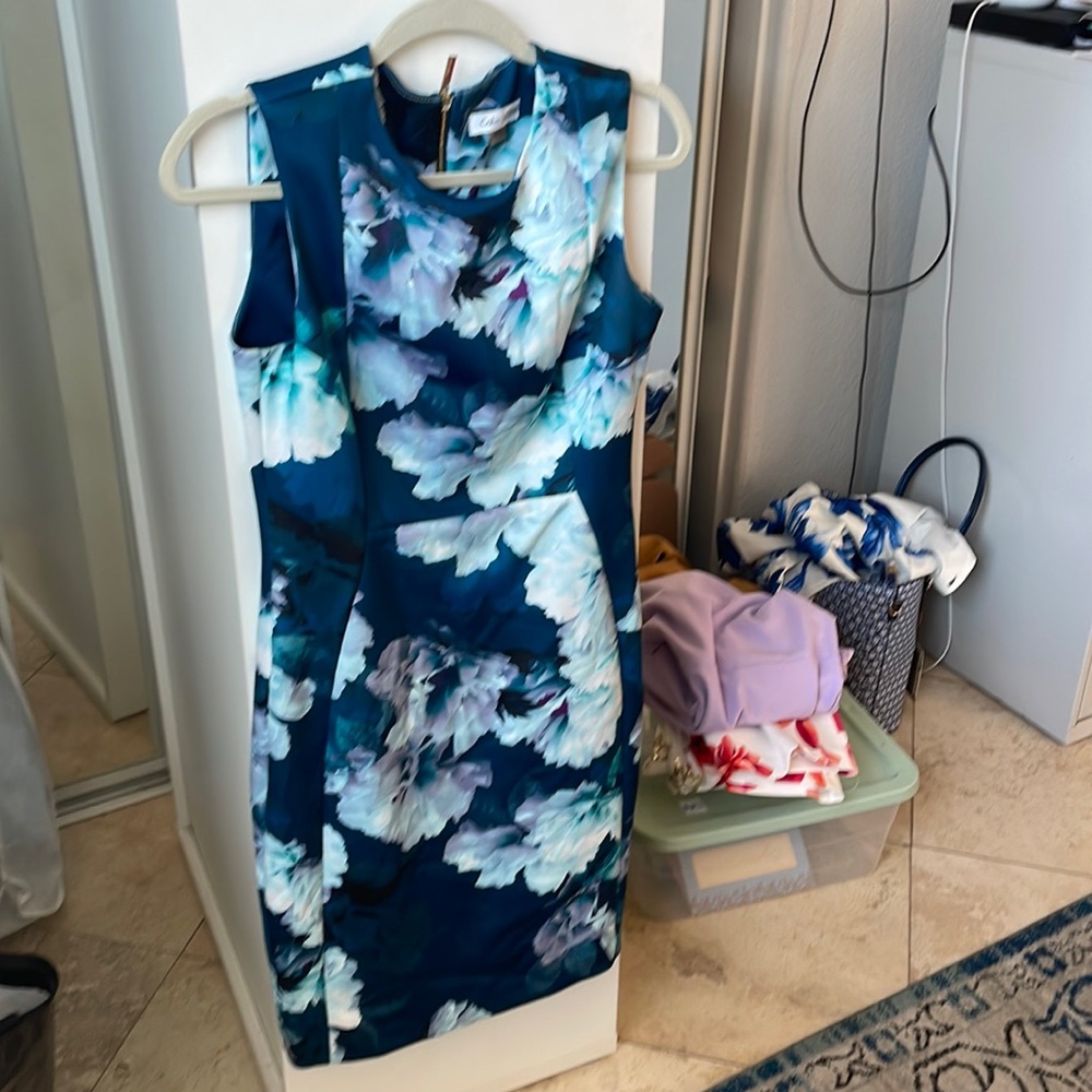 Calvin Klein Blue Dress with cool tone flowers